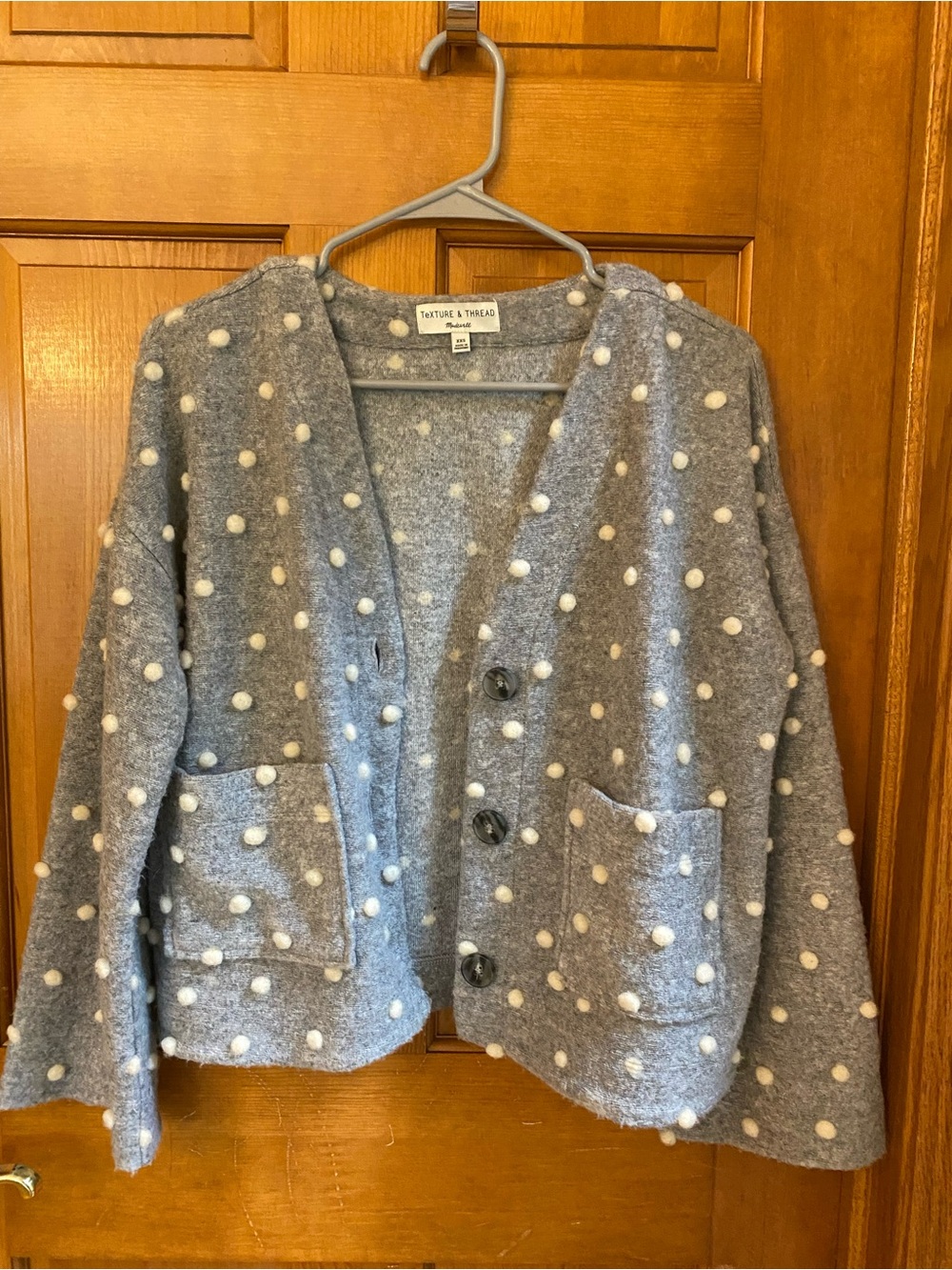 Madewell Texture & Thread Gray Sweater with Cream Polka Dots